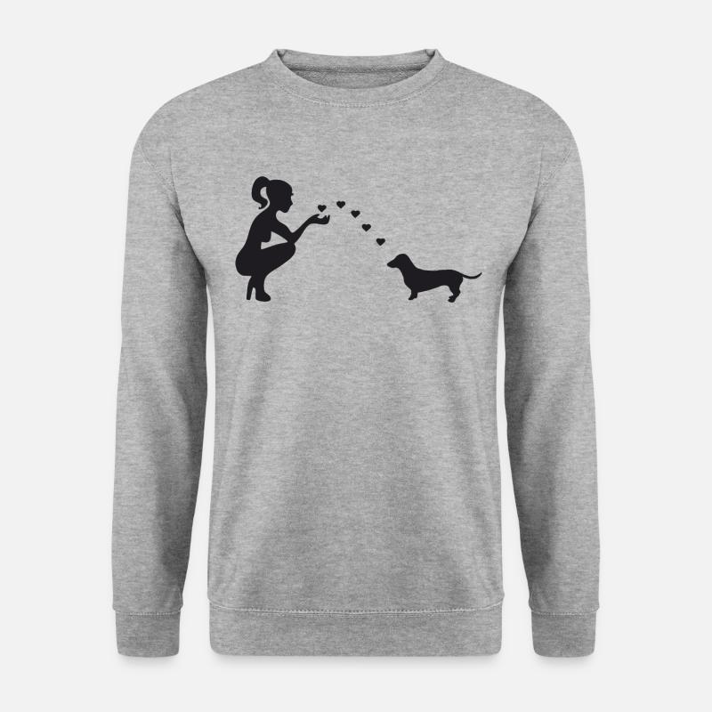 Dackel mit Frau - Unisex Pullover - Weißgrau meliert