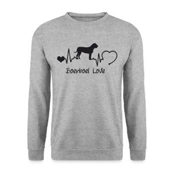 Boerboel mit Herzschlag - Unisex Pullover - Weißgrau meliert - Vorne - Alina (178cm) & Michal (187cm)