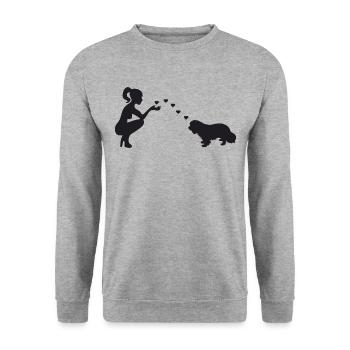 Cavalier King Charles Spaniel mit Frau - Unisex Pullover - Weißgrau meliert - Vorne - Alina (178cm) & Michal (187cm)