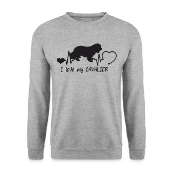 Cavalier King Charles Spaniel mit Herzschlag - Unisex Pullover - Weißgrau meliert - Vorne - Alina (178cm) & Michal (187cm)