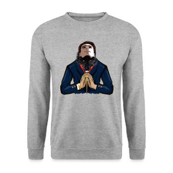 A man / wolf with two faces design - Unisex Sweatshirt - salt & pepper - Front - Alina (178cm) & Michal (187cm)