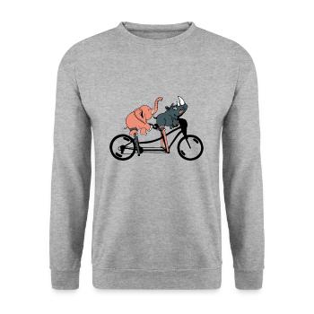 An elephant and a rhinoceros ride a bicycle - Unisex Sweatshirt - salt & pepper - Front - Alina (178cm) & Michal (187cm)