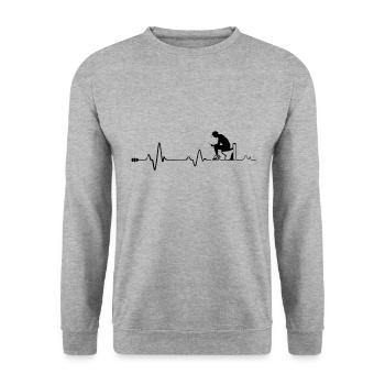Guy on the toilet with his cell phone in hand - Unisex Sweatshirt - salt & pepper - Front - Alina (178cm) & Michal (187cm)
