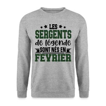 Sergent Militaire Armée Février Anniversaire - Sweat-shirt Unisexe - gris chiné - Devant - Alina (178cm) & Michal (187cm)