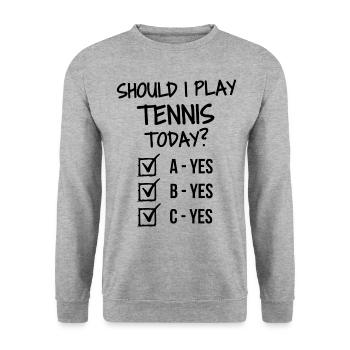Soll ich heute Tennis spielen? - Unisex Pullover - Weißgrau meliert - Vorne - Alina (178cm) & Michal (187cm)
