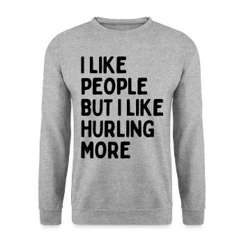 I like people BUT I like hurling more - Unisex Sweatshirt - salt & pepper - Front - Alina (178cm) & Michal (187cm)