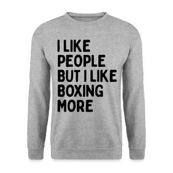 Ich mag Leute, ABER ich mag Boxen mehr - Unisex Pullover - Weißgrau meliert - Vorne - Alina (178cm) & Michal (187cm)