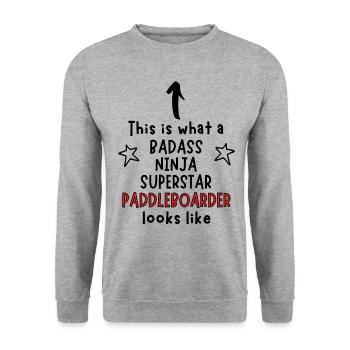 Badass, Ninja, Superstar, Paddleboarder - Sweat-shirt Unisexe - gris chiné - Devant - Alina (178cm) & Michal (187cm)