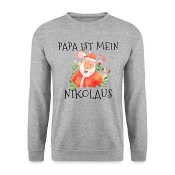 Papa ist mein Nikolaus - Unisex Pullover - Weißgrau meliert - Vorne - Alina (178cm) & Michal (187cm)