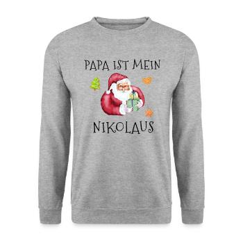 Papa ist mein Nikolaus Fröhliche Weihnachten - Unisex Pullover - Weißgrau meliert - Vorne - Alina (178cm) & Michal (187cm)