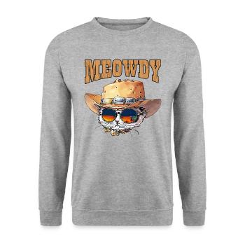 Miaou Drôle Mignon Cowboy Chat - Sweat-shirt Unisexe - gris chiné - Devant - Alina (178cm) & Michal (187cm)