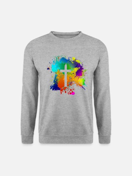 Das Kreuz von Jesus Christus - Unisex Pullover - Weißgrau meliert