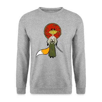 Samurai Fuchs - Unisex Pullover - Weißgrau meliert - Vorne - Alina (178cm) & Michal (187cm)