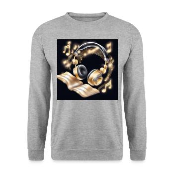Goldene Musik-Kopfhörer - Unisex Pullover - Weißgrau meliert - Vorne - Alina (178cm) & Michal (187cm)