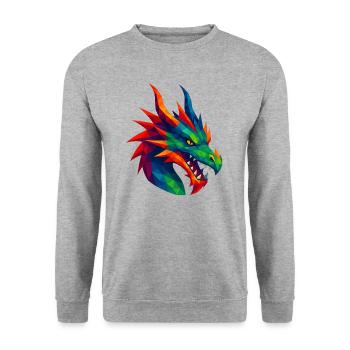 WPAP Stil Tiere - Drache - Unisex Pullover - Weißgrau meliert - Vorne - Alina (178cm) & Michal (187cm)