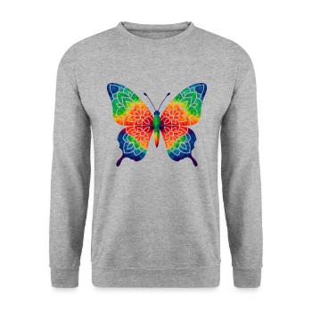 WPAP Stil Tiere - Schmetterling - Unisex Pullover - Weißgrau meliert - Vorne - Alina (178cm) & Michal (187cm)