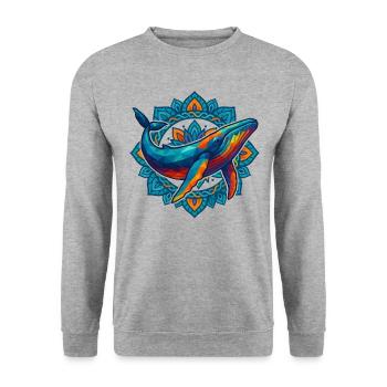 WPAP Polygon Stil Tiere Wal Blumen Kranz - Unisex Pullover - Weißgrau meliert - Vorne - Alina (178cm) & Michal (187cm)