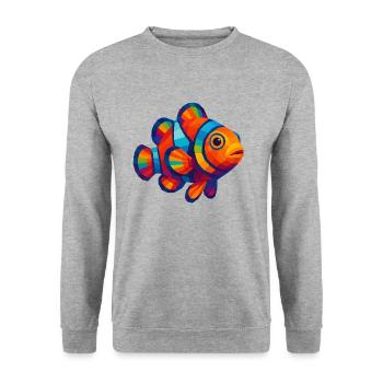 WPAP Polygon Stil Tiere - Clownfisch - Unisex Pullover - Weißgrau meliert - Vorne - Alina (178cm) & Michal (187cm)