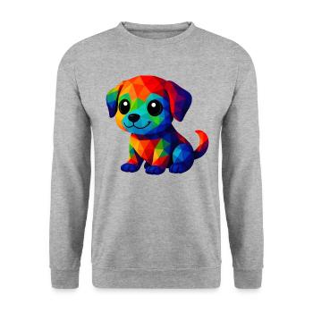 WPAP Kawaii Polygon Stil Tiere Baby Hunde Welpe - Unisex Pullover - Weißgrau meliert - Vorne - Alina (178cm) & Michal (187cm)