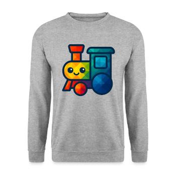 WPAP Polygon Kawaii Stil Baby Spielzeug Lokomotive - Unisex Pullover - Weißgrau meliert - Vorne - Alina (178cm) & Michal (187cm)