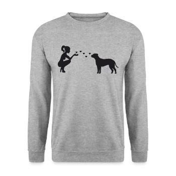 Bullmastiff mit Frau - Unisex Pullover - Weißgrau meliert - Vorne - Alina (178cm) & Michal (187cm)