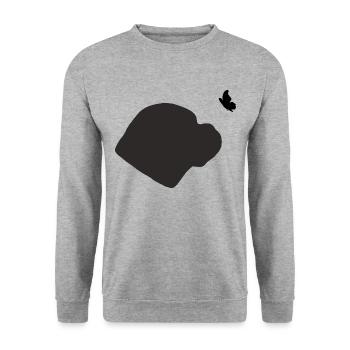 Old English Bulldog mit Schmetterling - Unisex Pullover - Weißgrau meliert - Vorne - Alina (178cm) & Michal (187cm)