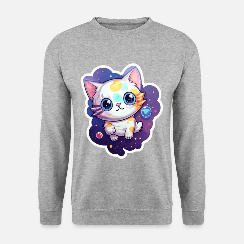 cute cartoonish kitty floating in space - Unisex Pullover - Weißgrau meliert