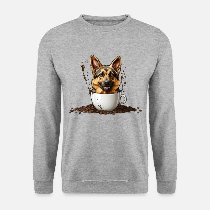 KAFFEE DEUTSCHER SCHÄFERHUND - Unisex Pullover - Weißgrau meliert