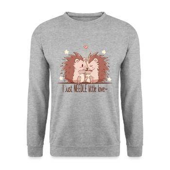 I Just Needle Little Love - Igel - Unisex Pullover - Weißgrau meliert - Vorne - Alina (178cm) & Michal (187cm)