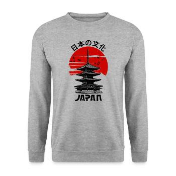Japan Tower Red Sun - Unisex Sweatshirt - salt & pepper - Front - Alina (178cm) & Michal (187cm)