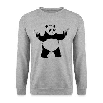 Pistol Pang Panda Robbery Bandit Streets - Unisex Sweatshirt - salt & pepper - Front - Alina (178cm) & Michal (187cm)