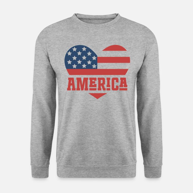 Amerika Flagge Herz - Unisex Pullover - Weißgrau meliert