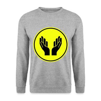 Hände Beten Icon - Unisex Pullover - Weißgrau meliert - Vorne - Alina (178cm) & Michal (187cm)