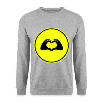 Hände Herz Symbol - Unisex Pullover - Weißgrau meliert - Vorne - Alina (178cm) & Michal (187cm)