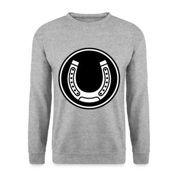 Hufeisen Symbol - Unisex Pullover - Weißgrau meliert - Vorne - Alina (178cm) & Michal (187cm)