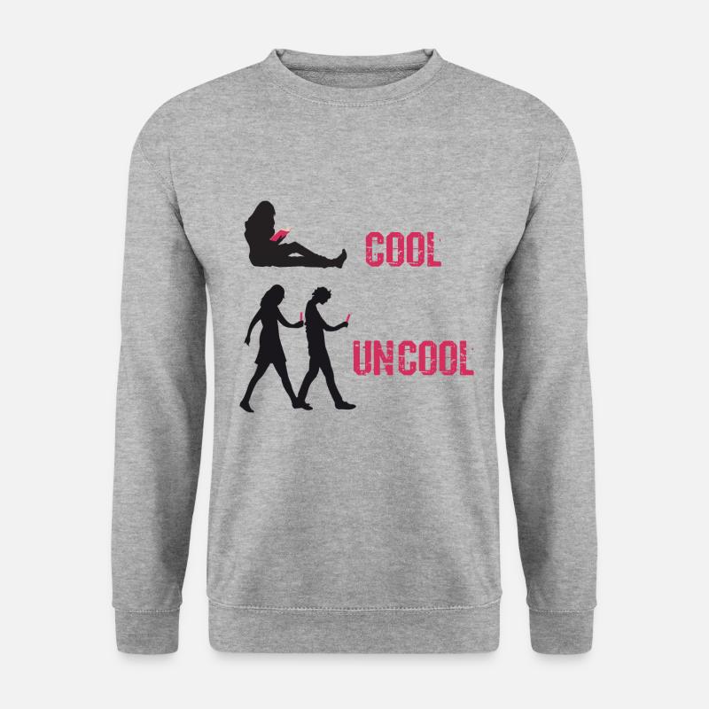 Buch cool, Smartphone uncool - Unisex Pullover - Weißgrau meliert