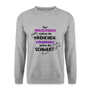 MUT TAPFER KÄMPFERIN KÖNIGIN SCHWERT PRINZESSIN - Unisex Pullover - Weißgrau meliert - Vorne - Alina (178cm) & Michal (187cm)