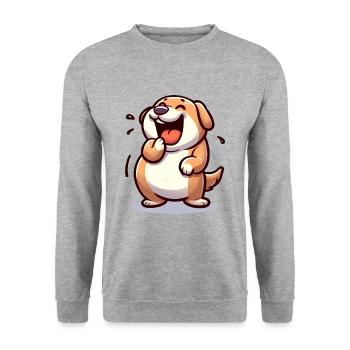CHIEN QUI RIT, AMI À QUATRE PATTES, ANIMAL DE COMPAGNIE, AMANT DES ANIMAUX, BLAGUE - Sweat-shirt Unisexe - gris chiné - Devant - Alina (178cm) & Michal (187cm)