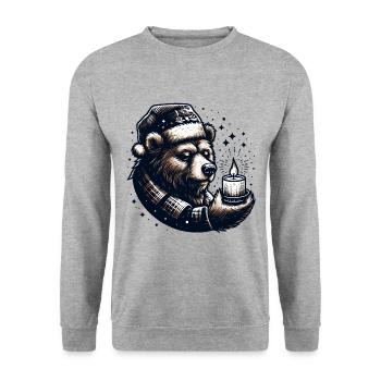 OURS BOUGIE CHAUFFE-PLAT NOËL HIVER CHALEUR NORD - Sweat-shirt Unisexe - gris chiné - Devant - Alina (178cm) & Michal (187cm)