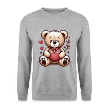 OURS EN PELUCHE, OURS EN PELUCHE, PELUCHE, CÂLIN, COEUR DOUX - Sweat-shirt Unisexe - gris chiné - Devant - Alina (178cm) & Michal (187cm)