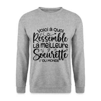 Cadeau Meilleure Sœurette - Cadeau Super Soeurette - Sweat-shirt Unisexe - gris chiné - Devant - Alina (178cm) & Michal (187cm)