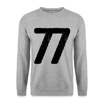 77 Zahl Trikot - Unisex Pullover - Weißgrau meliert - Vorne - Alina (178cm) & Michal (187cm)