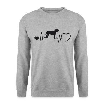 Boerboel mit Herzschlag - Unisex Pullover - Weißgrau meliert - Vorne - Alina (178cm) & Michal (187cm)