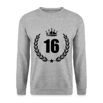 16 Zahl Kranz - Unisex Pullover - Weißgrau meliert - Vorne - Alina (178cm) & Michal (187cm)