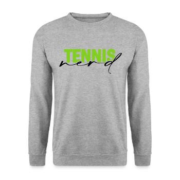 Tennis Match de tennis Court de tennis « tennis-nerd » - Sweat-shirt Unisexe - gris chiné - Devant - Alina (178cm) & Michal (187cm)