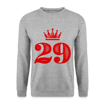 29 Zahl Krone - Unisex Pullover - Weißgrau meliert - Vorne - Alina (178cm) & Michal (187cm)