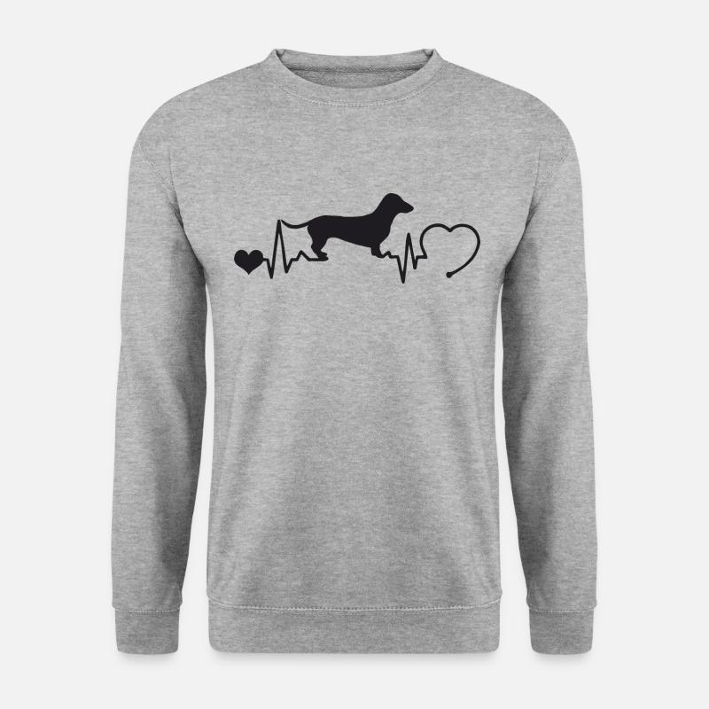 Dackel mit Herzschlag - Unisex Pullover - Weißgrau meliert