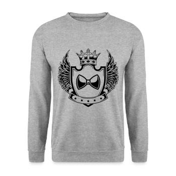 Bow Tie Gentleman Wappen - Unisex Pullover - Weißgrau meliert - Vorne - Alina (178cm) & Michal (187cm)