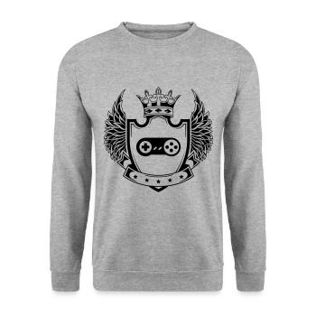 Gamepad Coat of Arms Gamer - Unisex Sweatshirt - salt & pepper - Front - Alina (178cm) & Michal (187cm)