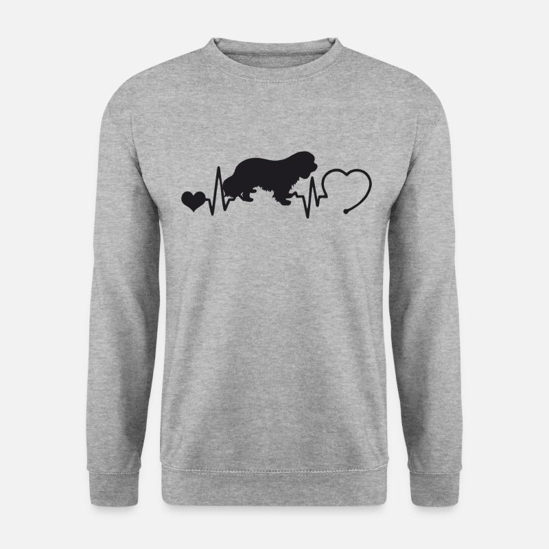 Cavalier King Charles Spaniel mit Herzschlag - Unisex Pullover - Weißgrau meliert